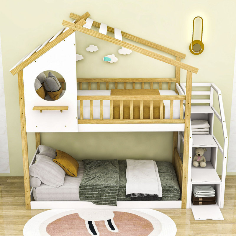 Mcgreevy Twin Over Twin House Bunk Bed with Storage